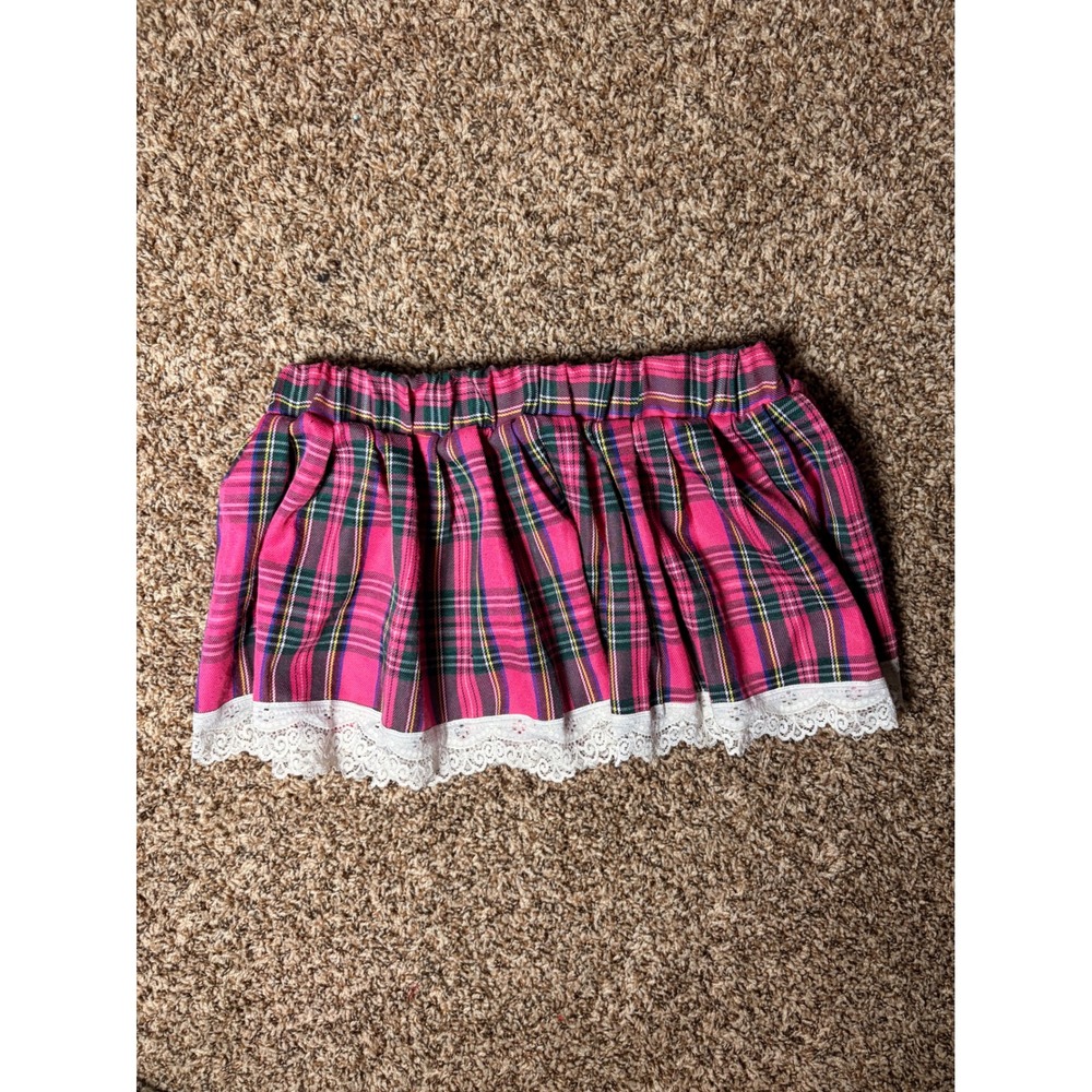 Y2K Scene Pink Plaid Lace Trim Mini Skirt Punk Schoolgirl Tartan Micro Skirt #8